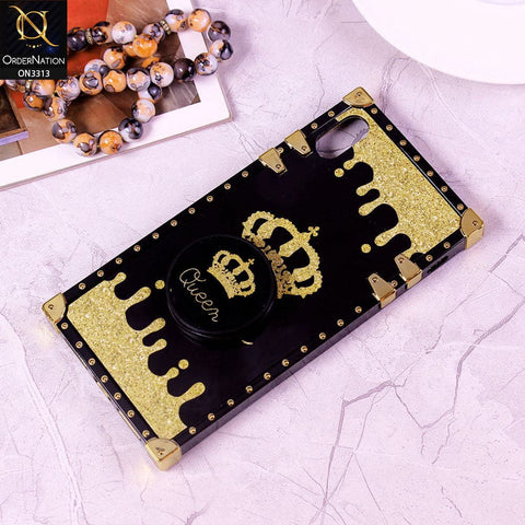 iPhone XS / X Cover - Black - Golden Electroplated Luxury Square Soft TPU Protective Case with Holder