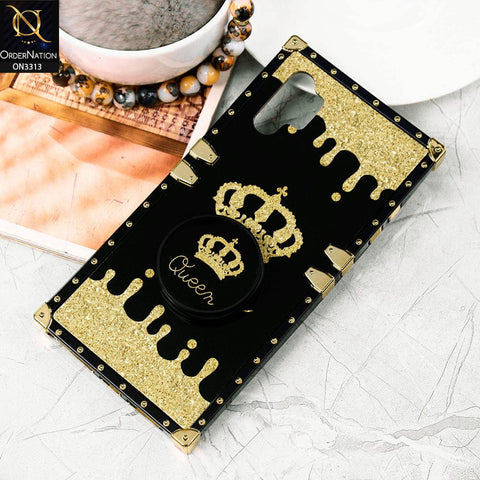 Samsung Galaxy Note 10 Plus Cover - Black - Golden Electroplated Luxury Square Soft TPU Protective Case with Holder