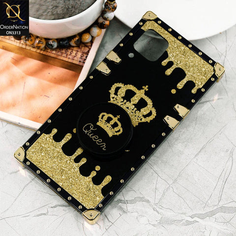 Huawei Nova 7i Cover - Black - Golden Electroplated Luxury Square Soft TPU Protective Case with Holder