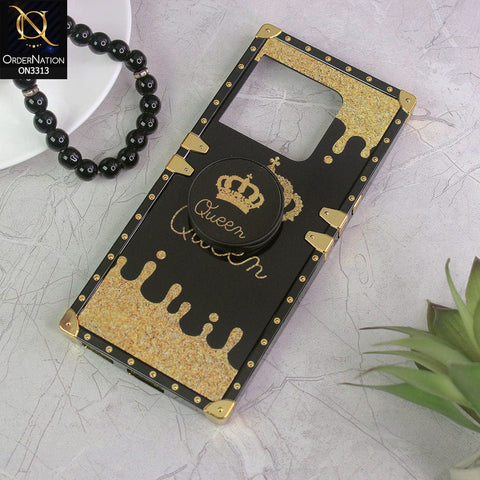 OnePlus 10 Pro Cover - Black - Golden Electroplated Luxury Square Soft TPU Protective Case with Popsocket Holder
