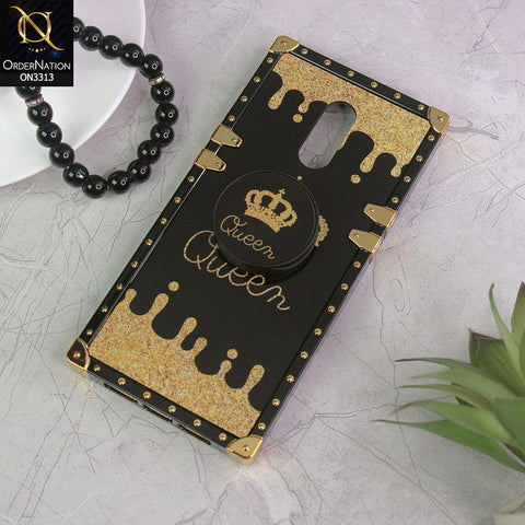 OnePlus 6T Cover - Black - Golden Electroplated Luxury Square Soft TPU Protective Case with Popsocket Holder