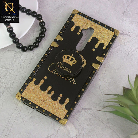 OnePlus 7T Pro 5G McLaren Cover - Black - Golden Electroplated Luxury Square Soft TPU Protective Case with Popsocket Holder