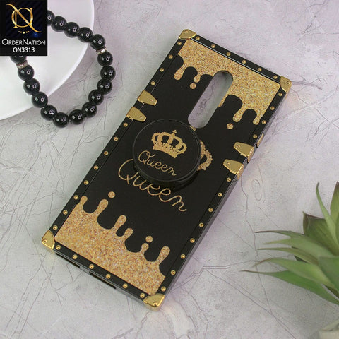 OnePlus 8 4G Cover - Black - Golden Electroplated Luxury Square Soft TPU Protective Case with Popsocket Holder