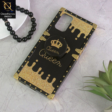 OnePlus 8T Cover - Black - Golden Electroplated Luxury Square Soft TPU Protective Case with Popsocket Holder