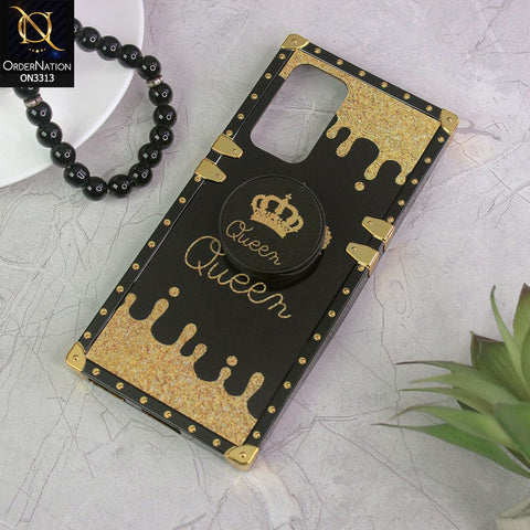 OnePlus 9 Cover - Black - Golden Electroplated Luxury Square Soft TPU Protective Case with Popsocket Holder