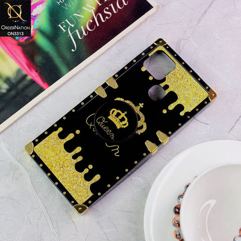 Oppo A15 Cover - Black - Golden Electroplated Luxury Square Soft TPU Protective Case with Holder
