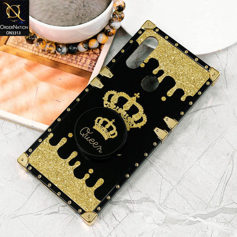 Oppo A8 Cover - Black - Golden Electroplated Luxury Square Soft TPU Protective Case with Holder