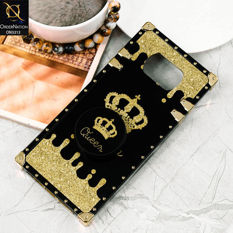 Xiaomi Poco X3 Pro Cover - Black - Golden Electroplated Luxury Square Soft TPU Protective Case with Holder