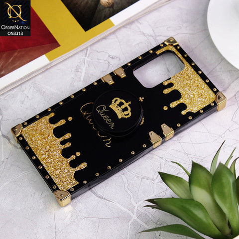 Xiaomi Redmi 10 2022 Cover - Black - Golden Electroplated Luxury Square Soft TPU Protective Case with Popsocket Holder