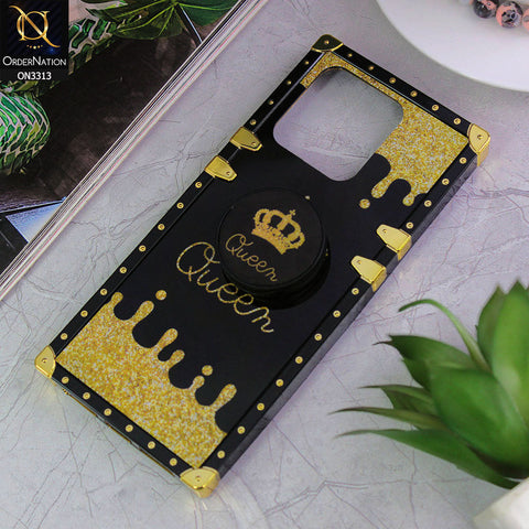 Xiaomi Redmi 10C Cover - Black - Golden Electroplated Luxury Square Soft TPU Protective Case with Popsocket Holder