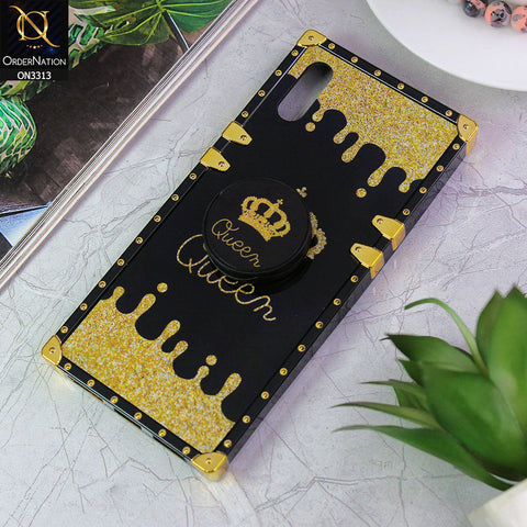 Xiaomi Redmi 9i Cover - Black - Golden Electroplated Luxury Square Soft TPU Protective Case with Popsocket Holder
