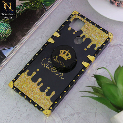 Xiaomi Redmi 9C Cover - Black - Golden Electroplated Luxury Square Soft TPU Protective Case with Popsocket Holder