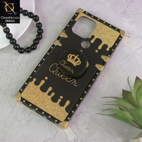 Xiaomi Redmi A1 Plus Cover - Black - Golden Electroplated Luxury Square Soft TPU Protective Case with Popsocket Holder