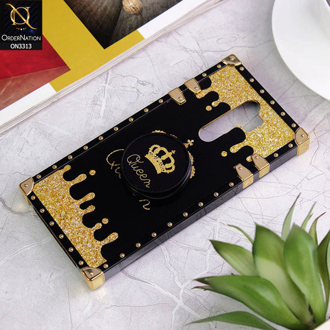 Xiaomi Redmi Note 8 Pro Cover - Black - Golden Electroplated Luxury Square Soft TPU Protective Case with Popsocket Holder