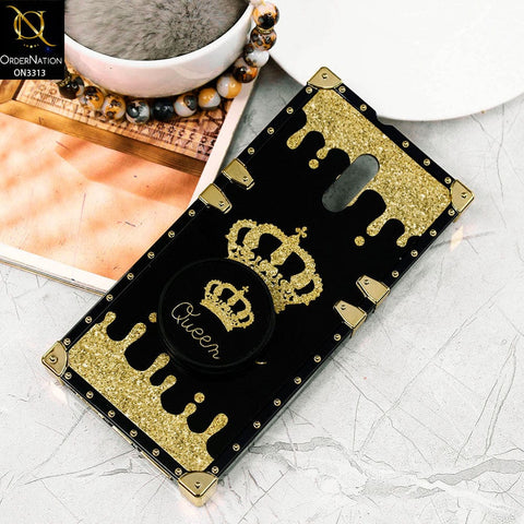 Oppo Reno Cover - Black - Golden Electroplated Luxury Square Soft TPU Protective Case with Holder