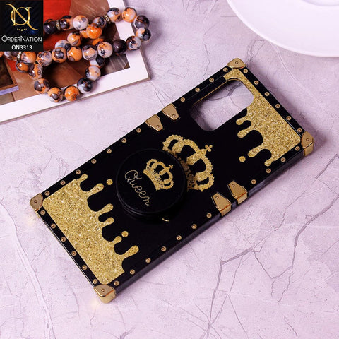 Oppo Reno 5 4G Cover - Black - Golden Electroplated Luxury Square Soft TPU Protective Case with Holder