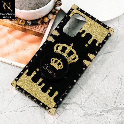 Oppo Reno 6 Cover - Black - Golden Electroplated Luxury Square Soft TPU Protective Case with Holder