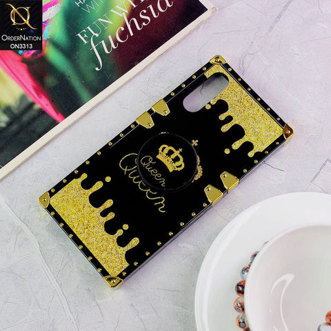 Vivo S1 Cover - Black - Golden Electroplated Luxury Square Soft TPU Protective Case with Holder