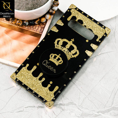 Samsung Galaxy S10 Cover - Black - Golden Electroplated Luxury Square Soft TPU Protective Case with Holder