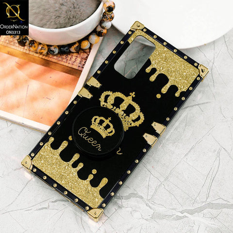 Samsung Galaxy S20 FE Cover - Black - Golden Electroplated Luxury Square Soft TPU Protective Case with Holder