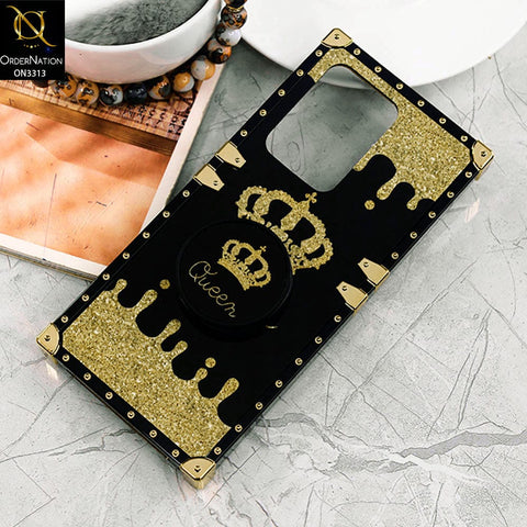 Samsung Galaxy S20 Ultra Cover - Black - Golden Electroplated Luxury Square Soft TPU Protective Case with Holder