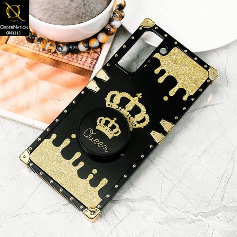 Samsung Galaxy S21 Plus 5G Cover - Black - Golden Electroplated Luxury Square Soft TPU Protective Case with Holder