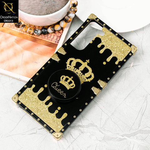 Samsung Galaxy S22 5G Cover - Black - Golden Electroplated Luxury Square Soft TPU Protective Case with Holder