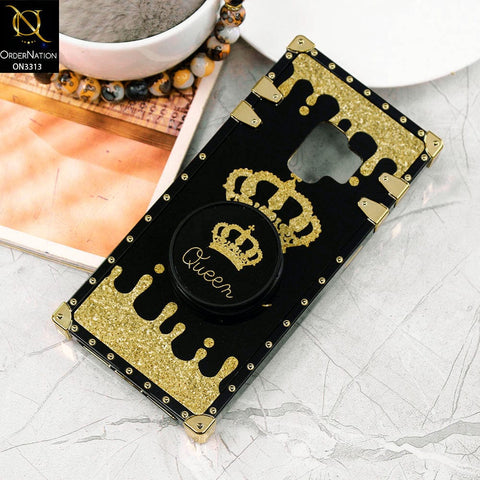 Samsung Galaxy S9 Cover - Black - Golden Electroplated Luxury Square Soft TPU Protective Case with Holder