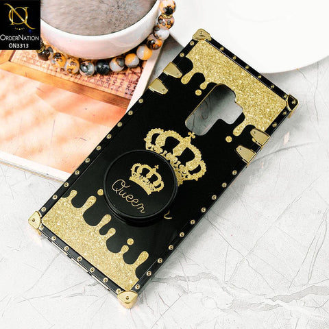 Samsung Galaxy S9 Plus Cover - Black - Golden Electroplated Luxury Square Soft TPU Protective Case with Holder