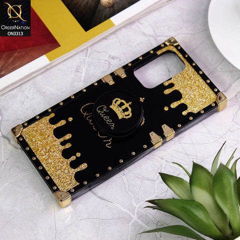 Samsung Galaxy A23 Cover - Black - Golden Electroplated Luxury Square Soft TPU Protective Case with Popsocket Holder