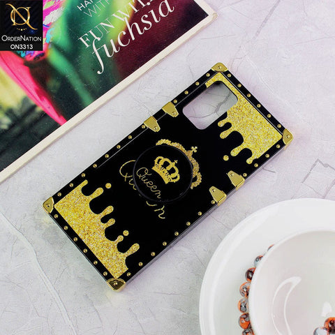 Samsung Galaxy A32 Cover - Black - Golden Electroplated Luxury Square Soft TPU Protective Case with Holder