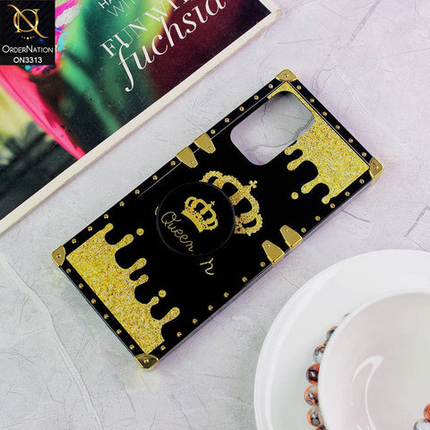 Samsung Galaxy A73 5G Cover - Black - Golden Electroplated Luxury Square Soft TPU Protective Case with Holder