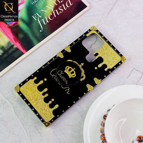 Infinix Smart 6 Cover - Black - Golden Electroplated Luxury Square Soft TPU Protective Case with Holder