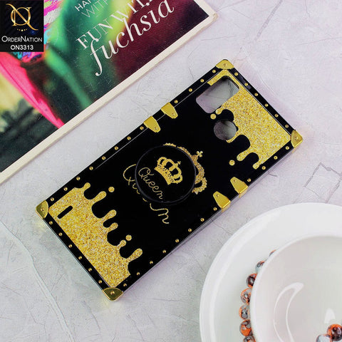 Tecno Spark 6 Go Cover - Black - Golden Electroplated Luxury Square Soft TPU Protective Case with Holder