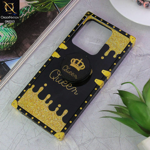 Infinix Note 12 G96 Cover - Black - Golden Electroplated Luxury Square Soft TPU Protective Case with Popsocket Holder