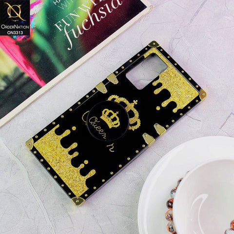 Vivo V21e Cover - Black - Golden Electroplated Luxury Square Soft TPU Protective Case with Holder