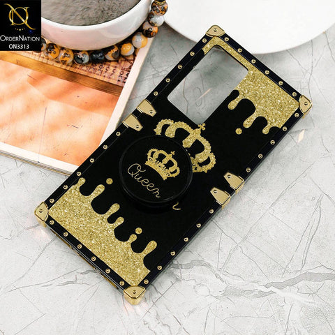 Vivo X70 Pro Cover - Black - Golden Electroplated Luxury Square Soft TPU Protective Case with Holder