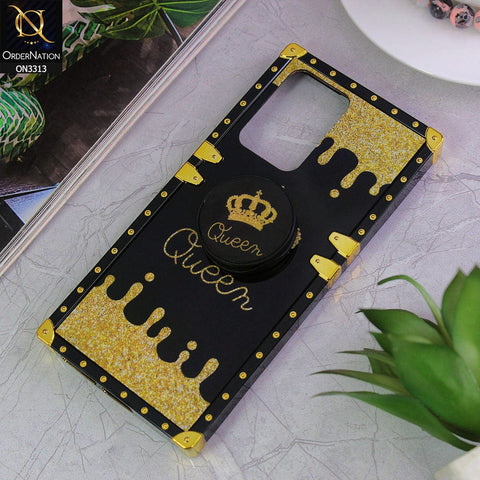 Xiaomi 11T Pro Cover - Black - Golden Electroplated Luxury Square Soft TPU Protective Case with Popsocket Holder