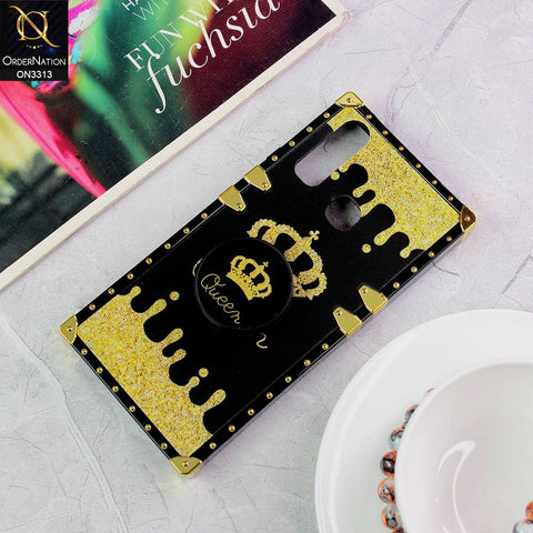 Vivo Y12 Cover - Black - Golden Electroplated Luxury Square Soft TPU Protective Case with Holder