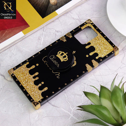 Vivo Y01 Cover - Black - Golden Electroplated Luxury Square Soft TPU Protective Case with Popsocket Holder