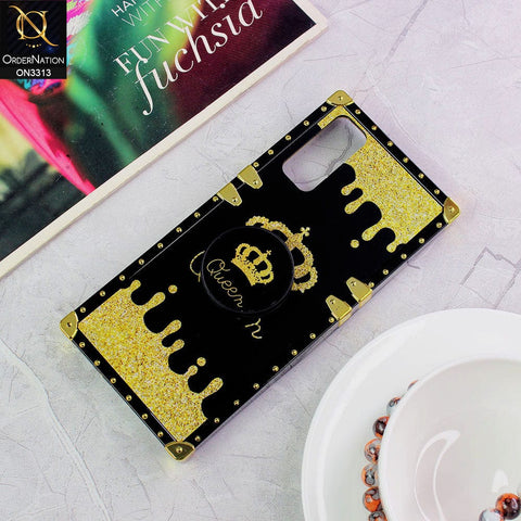 Vivo Y20s Cover - Black - Golden Electroplated Luxury Square Soft TPU Protective Case with Holder