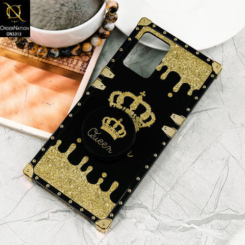 Vivo Y21e Cover - Black - Golden Electroplated Luxury Square Soft TPU Protective Case with Holder