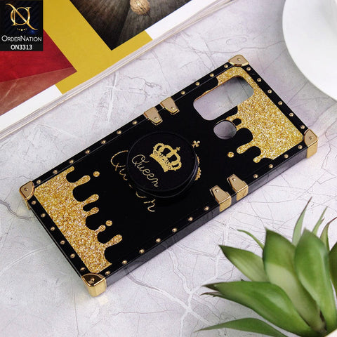 Vivo Y50 Cover - Black - Golden Electroplated Luxury Square Soft TPU Protective Case with Popsocket Holder