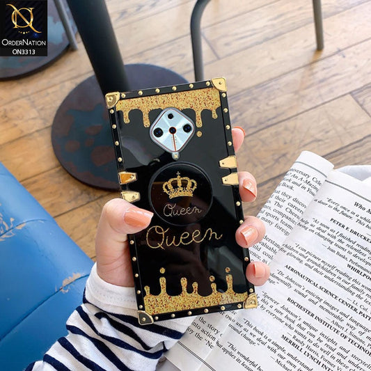 Vivo S1 Pro Cover - Black - Golden Electroplated Luxury Square Soft TPU Protective Case with Holder