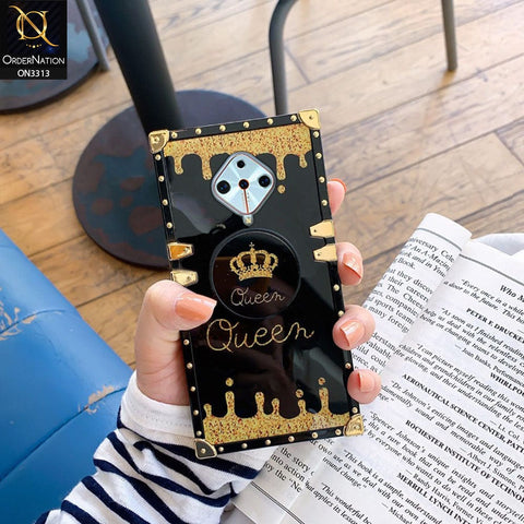 Vivo S1 Pro Cover - Black - Golden Electroplated Luxury Square Soft TPU Protective Case with Holder