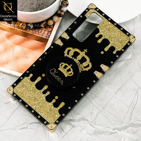 Vivo Y53s 4G Cover - Black - Golden Electroplated Luxury Square Soft TPU Protective Case with Holder