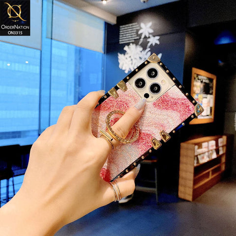 iPhone 13 Pro Max Cover - Pink - Shiny Bling Glitter Soft TPU Trunk Chest Protective Case with Ring Holder