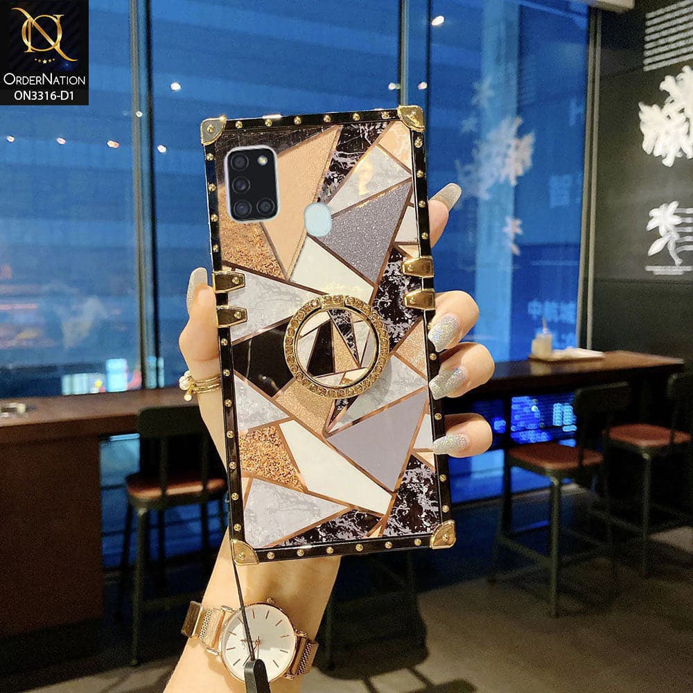 Samsung Galaxy A21s Cover - Design 1 - Smart Mosaic Marble and Glitter Trunk Style Soft Case Without Strap