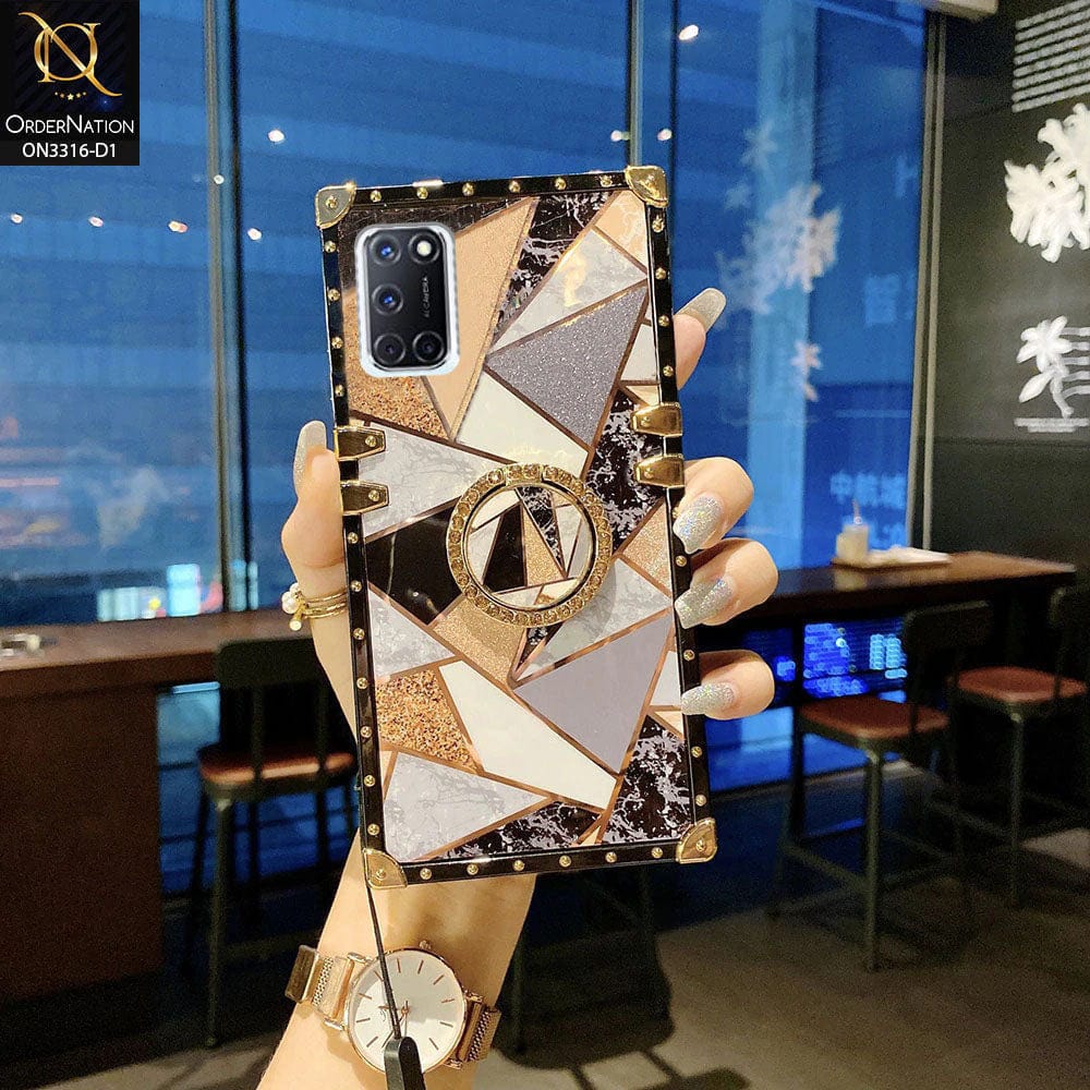 Oppo A72 Cover - Design 1 - Smart Mosaic Marble and Glitter Trunk Style Soft Case Without Strap