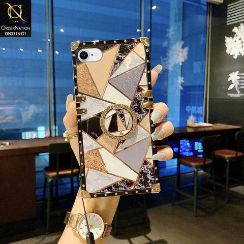 iPhone 8 / 7 Cover - Design 1 - Smart Mosaic Marble and Glitter Trunk Style Soft Case Without Strap